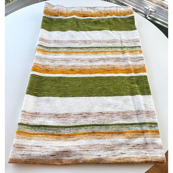 Vintage 70s curtain, orange, green, tan horizontal stripes,  rod heading - Picture 1 of 10